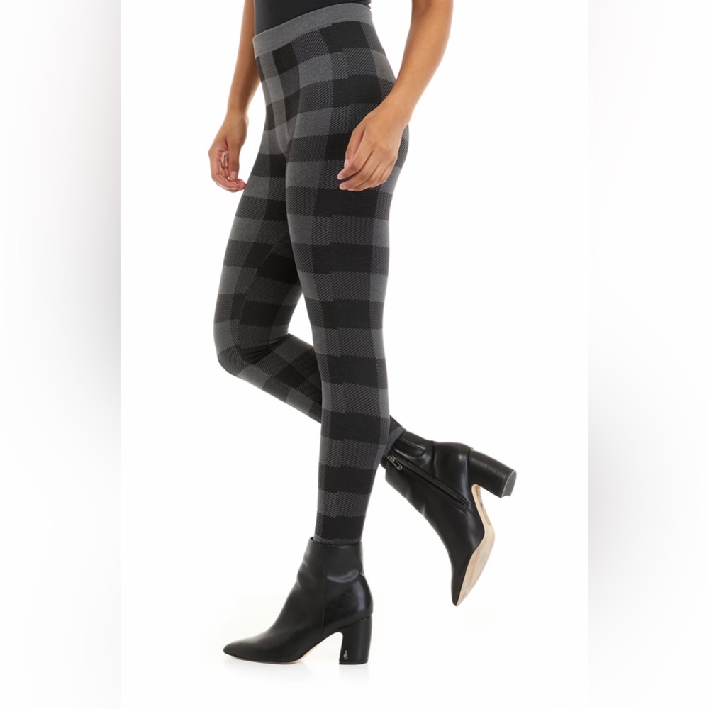 NWT Jacquard Fleece Lined Leggings GRAY/BLACK Buffalo Check-Size Large